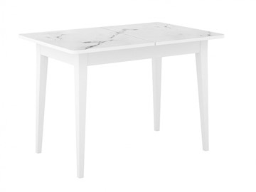 Обеденный раздвижной стол Dikline M110 Белый/стекло белый мрамор сатин/ножки MM белые в Якутске