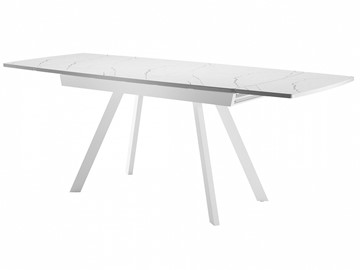 Кухонный стол раскладной Dikline US120 Стекло мрамор белый сатин/ножки белые в Якутске - предосмотр 2