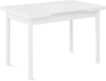 Обеденный раздвижной стол Милан-1 EVO, ноги металлические белые, стекло белое/серый в Якутске