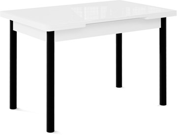 Стол раздвижной Милан-1 EVO, ноги металлические черные, стекло белое/серый в Якутске