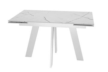 Кухонный раздвижной стол SKM 120, керамика белый мрамор/подстолье белое/ножки белые в Якутске