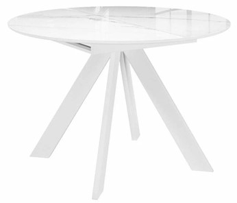 Стол обеденный раздвижной DikLine SFC110 d1100 стекло Оптивайт Белый мрамор/подстолье белое/опоры белые в Якутске