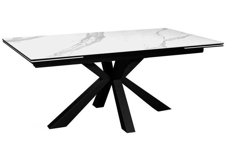 Стол раздвижной DikLine SFE160 Керамика Белый мрамор/подстолье черное/опоры черные (2 уп.) в Якутске - изображение 1