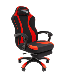 Кресло игровое CHAIRMAN GAME 35 с выдвижной подставкой для ног Ткань  черная / Ткань красная в Якутске