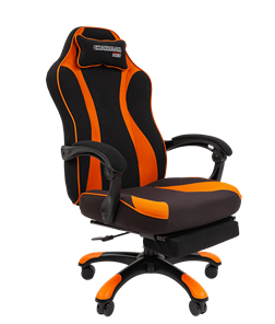 Кресло игровое CHAIRMAN GAME 35 с выдвижной подставкой для ног Ткань черная / Ткань оранжевая в Якутске