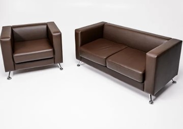 Комплект мебели Альбиони коричневый кожзам  диван 2Д + кресло в Якутске