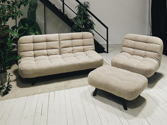 Комплект мебели Абри цвет бежевый диван + кресло +пуф пора металл в Якутске - изображение