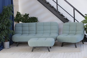 Комплект мебели Абри цвет мята кресло + диван + пуф опора металл в Якутске - предосмотр