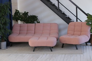 Комплект мебели Абри розовый кресло + диван + пуф опора металл в Якутске