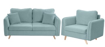 Комплект мебели Бертон голубой диван+ кресло в Якутске