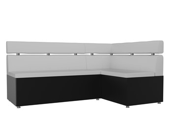 Кухонный прямой диван Классик угловой, Белый/Черный (экокожа) в Якутске