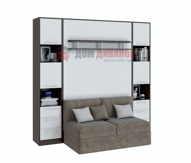 Кровать-шкаф с диваном Бела 1, с полкой ножкой, 1200х2000, венге/белый в Якутске - изображение 1