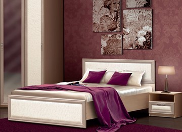 Кровать 2-спальная Камелия, 1600, шимо светлый/белый кожзам в Якутске