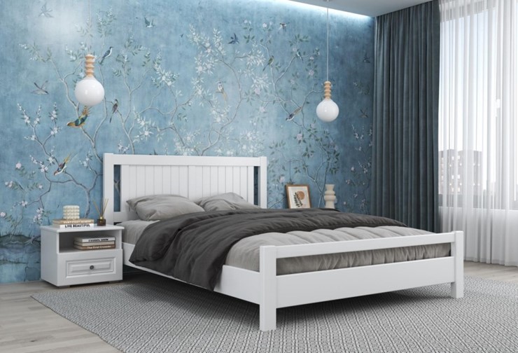 Двуспальная кровать Ванесса из массива сосны (Белый Античный) 160х200 в Якутске - изображение 1