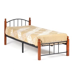 Кровать 1-спальная AT-915 дерево гевея/металл, 90*200 см (Single bed), красный дуб/черный в Якутске