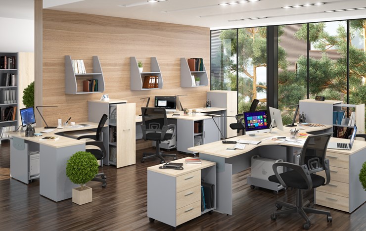Офисный набор мебели OFFIX-NEW для 4 сотрудников с двумя шкафами в Якутске - изображение 1