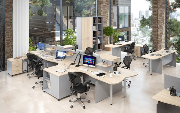 Офисный набор мебели OFFIX-NEW для 4 сотрудников с двумя шкафами в Якутске - изображение