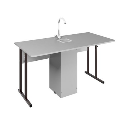 Детский стол 2-местный для кабинета химии Стандарт 5, Пластик Серый/Коричневый в Якутске - изображение