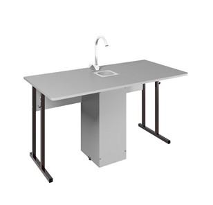 Детский стол 2-местный для кабинета химии Стандарт 7, Пластик Серый/Коричневый в Якутске