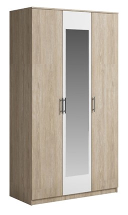 Шкаф 3 двери Светлана, с зеркалом, белый/дуб сонома в Якутске - изображение