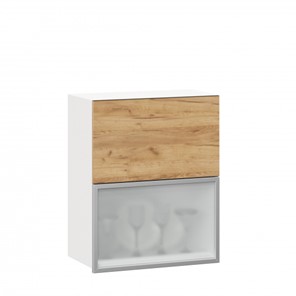Кухонный шкаф 600 горизонтальный Шервуд, ЛД 281.971.000.135, со стеклом, белый/дуб золотой в Якутске