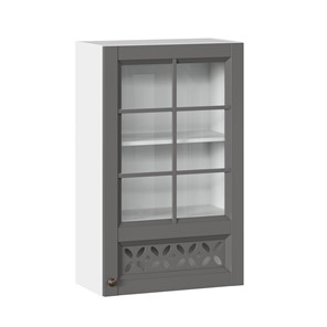 Кухонный навесной шкаф Амели-3 600 высокий со стеклом ЛД 299.450.000.046, Белый/Оникс серый в Якутске
