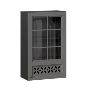 Настенный шкаф Амели-3 600 высокий со стеклом ЛД 299.450.000.048, Черный/Оникс серый в Якутске