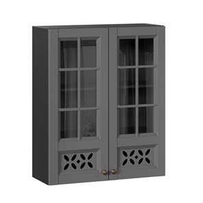 Шкаф настенный Амели-3 800 высокий со стеклом ЛД 299.460.000.052, Черный/Оникс серый в Якутске