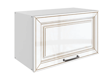 Кухонный навесной шкаф Атланта L600 Н360 (1 дв. гл.) эмаль (белый/белый глянец патина золото) в Якутске