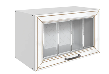Кухонный шкаф Атланта L600 Н360 (1 дв. рам.) эмаль (белый/белый глянец патина золото) в Якутске