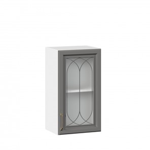 Кухонный навесной шкаф Джелатто 400 со стеклом ЛД 241.320.000.102, Белый/Оникс серый в Якутске