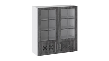 Навесной шкаф Прованс (Белый глянец/Санторини темный) cо стеклом В_96-90_2ДРДс в Якутске