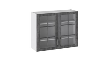 Навесной шкаф Прованс (Белый глянец/Санторини темный) со стеклом В_72-90_2ДРс в Якутске