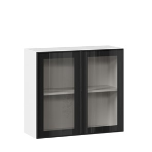 Шкаф на кухню со стеклом 800 Индиго ЛД 298.360.000.023, Белый/Чёрный в Якутске