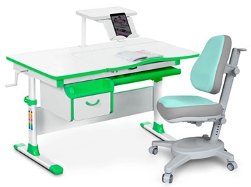 Комплект растущая парта + стул Mealux EVO Evo-40 Z (арт. Evo-40 Z + Y-110 TG) / (стол+полка+кресло) / белый, зеленый, серый в Якутске