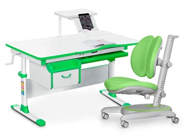 Комплект растущая парта + стул Mealux EVO Evo-40 Z (арт. Evo-40 Z + Y-115 KZ) / (стол+полка+кресло+чехол), белый, зеленый в Якутске